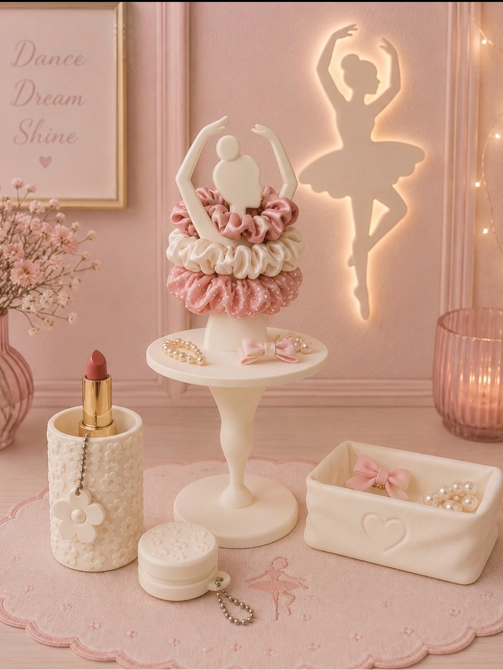 Ballet-Inspired Pink Scrunchie Set with Stand - Women Bath & Body